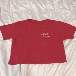 santa monica cropped tshirt, size XS, color: red w/ white lettering